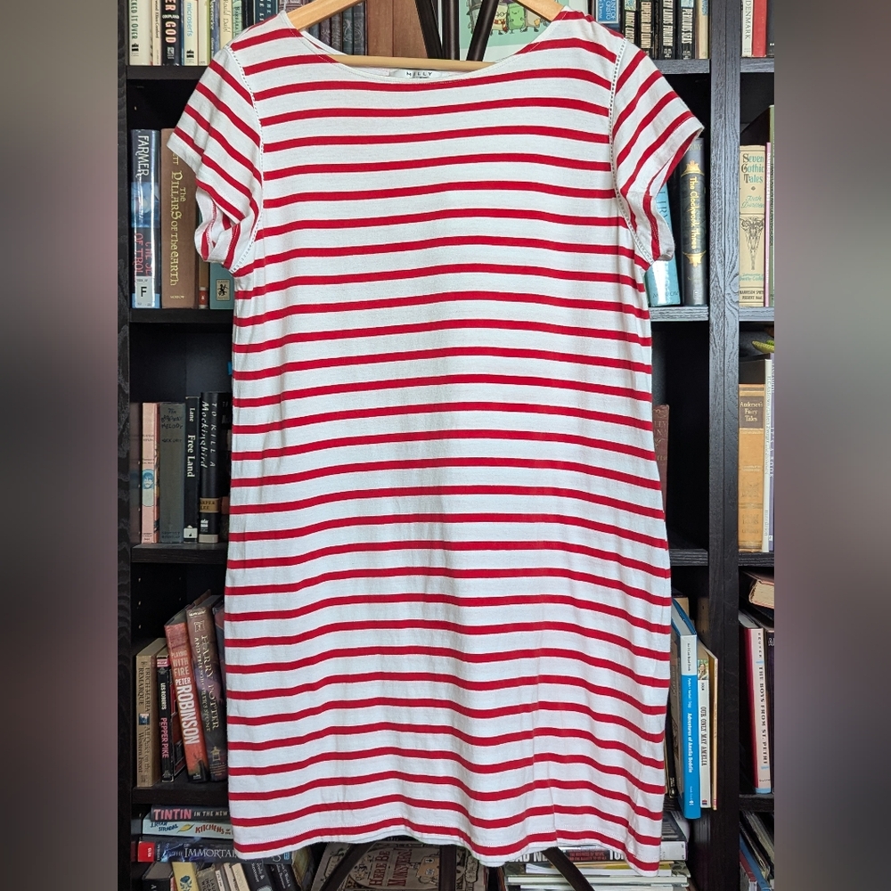 Milly Red & White Striped Shift Dress - Size Large